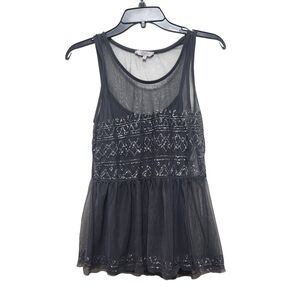 Y2K Candies Sheer Babydoll Tank Top Sheer Sequin Glitter Womens S New Years